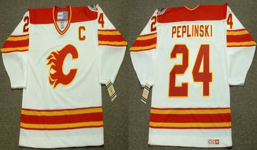 2019 Men Calgary Flames 24 Peplinski white CCM NHL jerseys